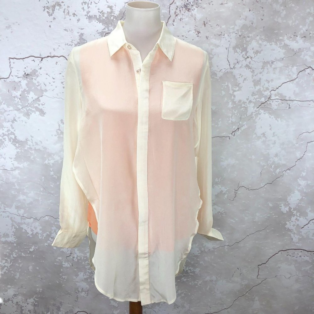 Line & Dot Silk Tunic Split Overlay Ivory Long Sleeve Top M NWT